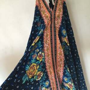 Flying Tomato Halter Midi Dress Striped small adjustable boho 100% Rayon